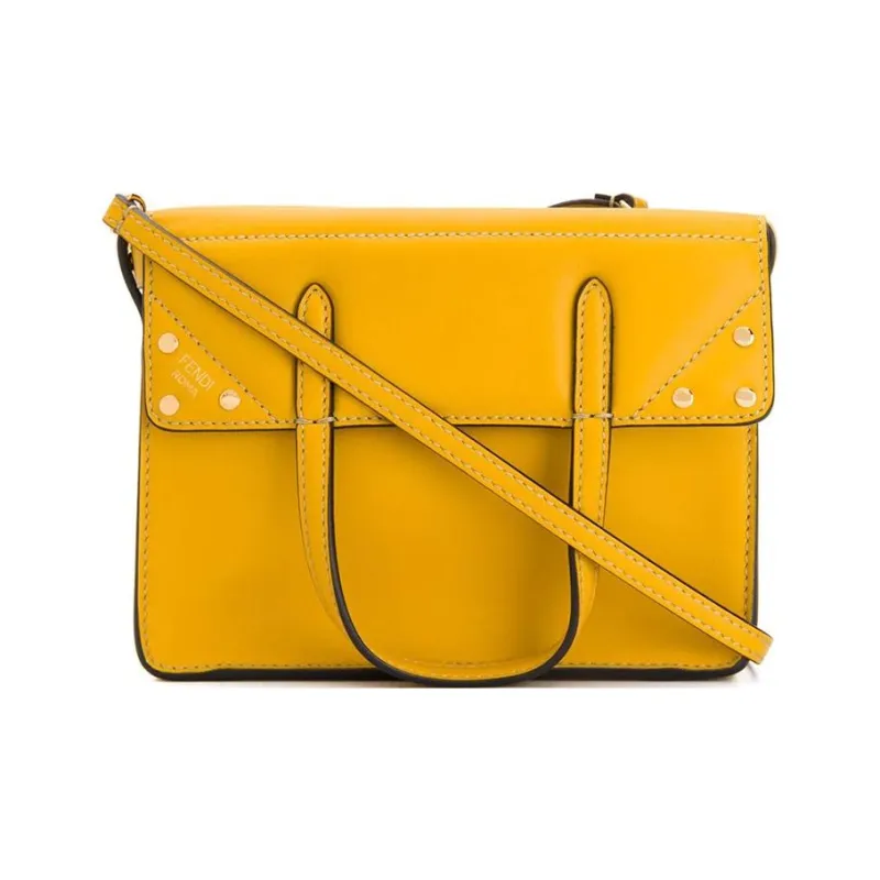 FENDI Cow Leather Shoulder Bag Tote Women's Yellow-3
