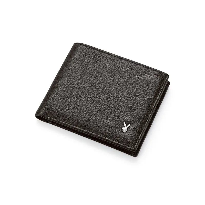 Playboy Top Grain Cow Leather Wallet Men's Black/Coffee-9