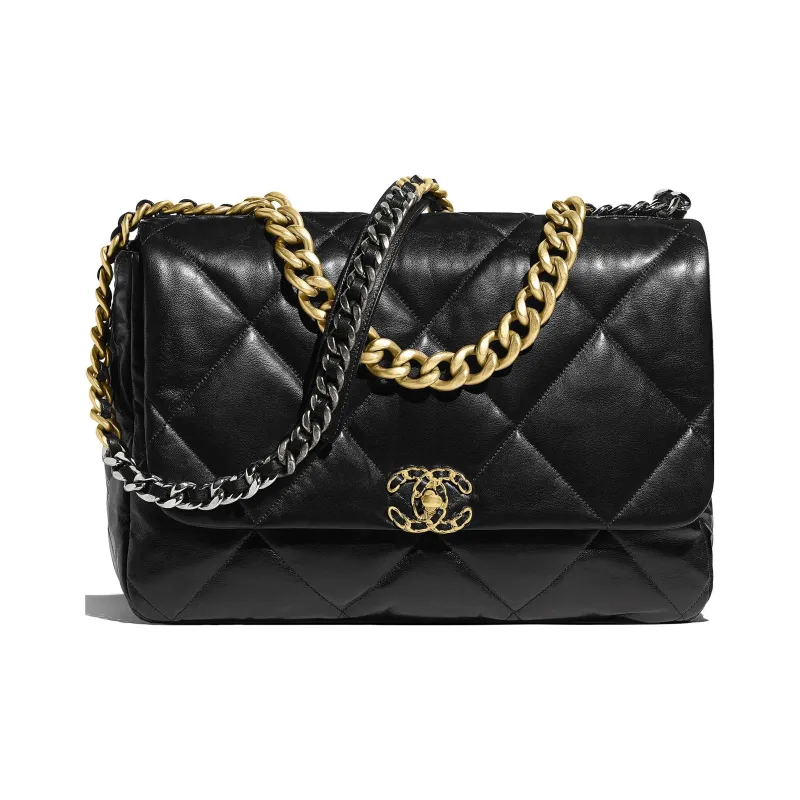 CHANEL 19Bag Bright Lambskin Handbag, Shoulder Bag, Crossbody Bag Tubas Women's Black-0