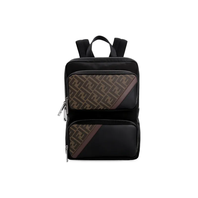 FENDI Coated Canvas With Leather Backpack Men's Black-3