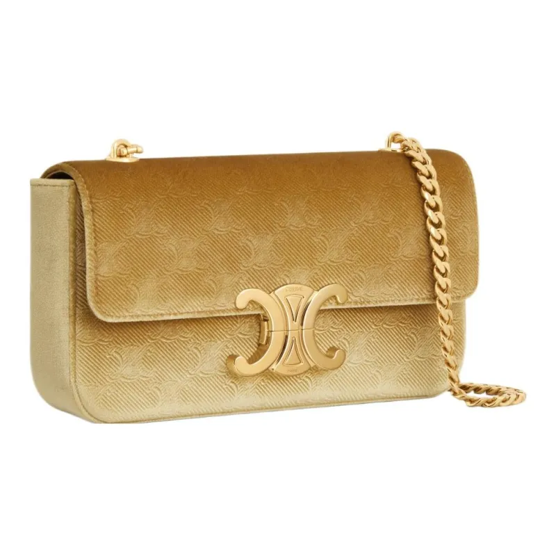 CELINE Triomphe Velour Crossbody Bag Shoulder Bag Women's Gold-1