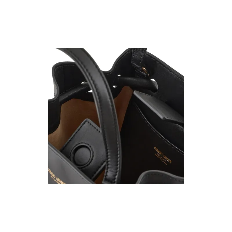 GIORGIO ARMANI Pleated Nappa Leather Bucket Bags Shoulder Bag Crossbody Bag Handbag Small Size Women's Black-3