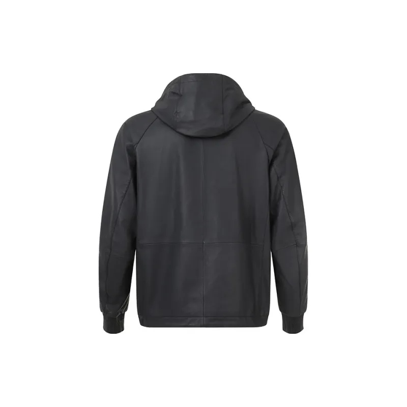 HUGO BOSS Hooded Drawstring Leather Jacket-1
