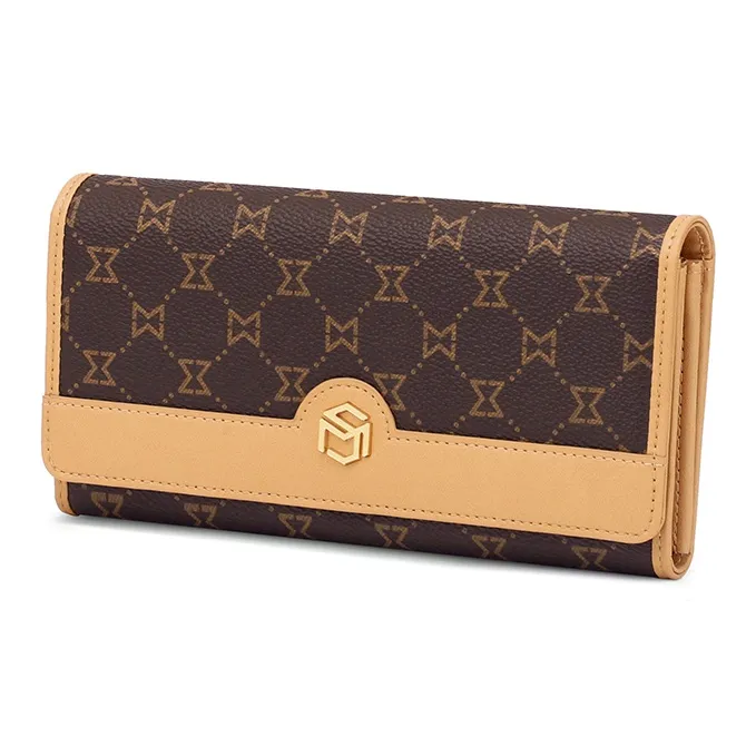 MashaLanti PVC Coin Purse Card Holder Wallet Regular Women's Dark Brown & Apricot-1