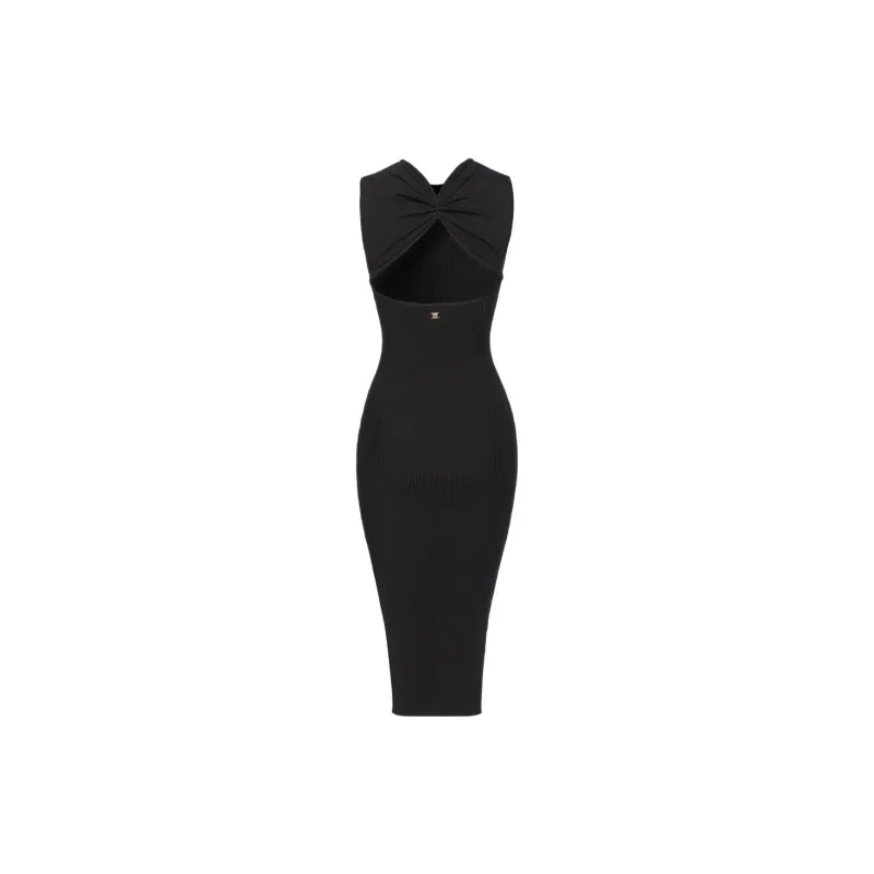 PINKO FW23 Abito Longuette In Maglia A Costine Sleeveless Dress Women's Black-1