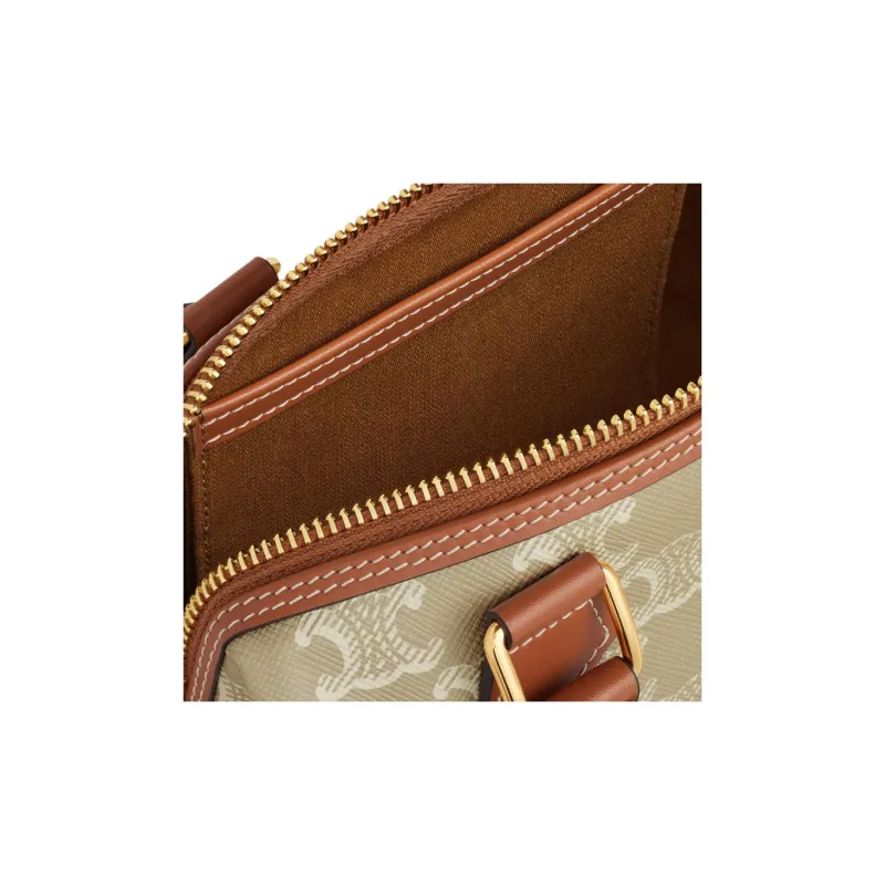 CELINE Cow Leather Boston Bag Shoulder Bag Crossbody Bag Handbag Small Size Women's Greige-3