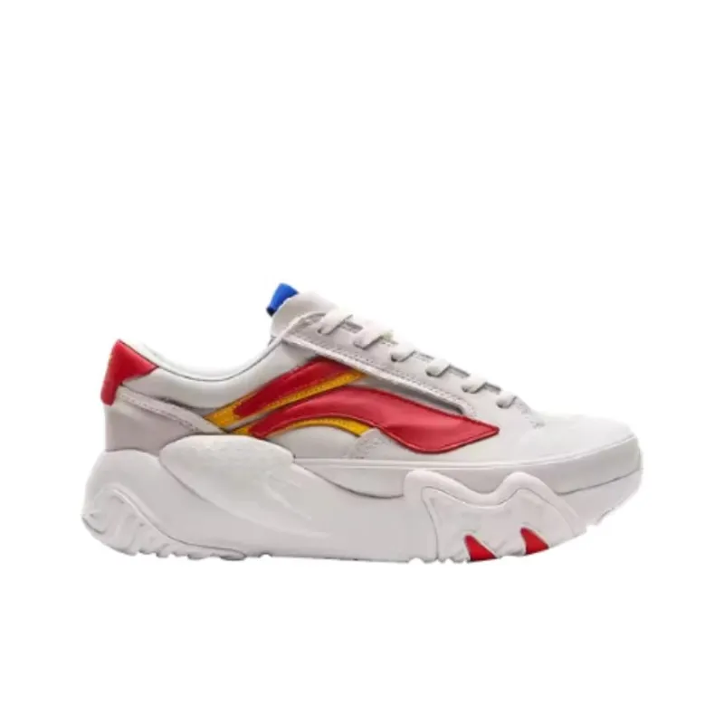 LiNing Wave Cushioned Slip Resistant Low Top Casual Shoes Men's Mist White Red-1