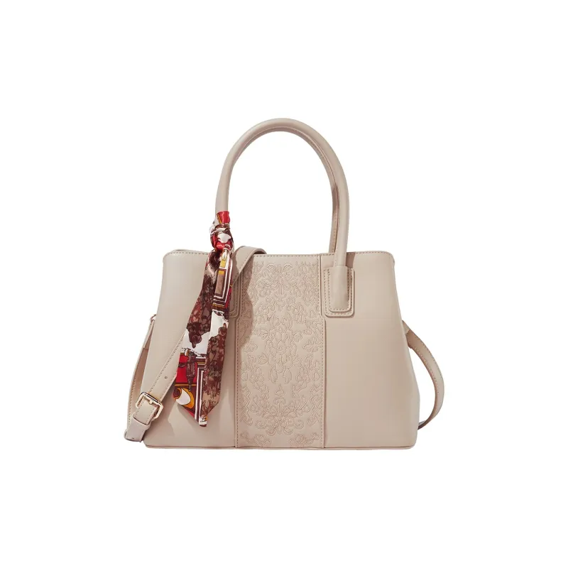 YEARCON Synthetic Leather Handbag Women's Ecru/Burgundy/Apricot-9