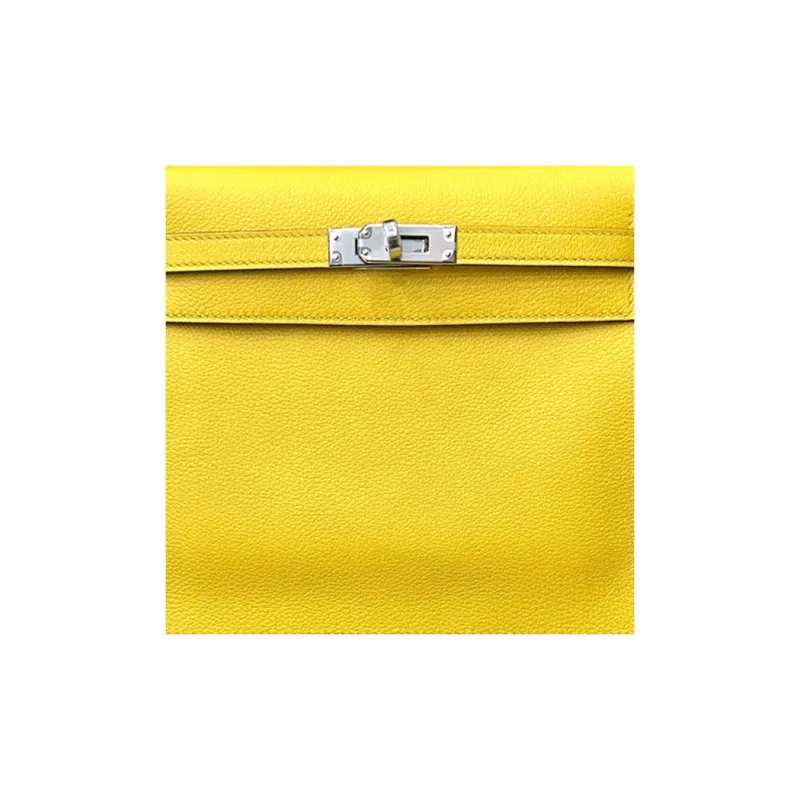 HERMES Kelly Danse Evercolor Calfskin One Shoulder Crossbody Clutches Women's 9O Jaune De Naples Naples Yellow-3