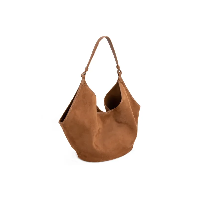 VENOF Matte Cowhide Leather Shoulder Bag Large Size Women's Sand Velvet Brown/Dense Mist Coffee-2
