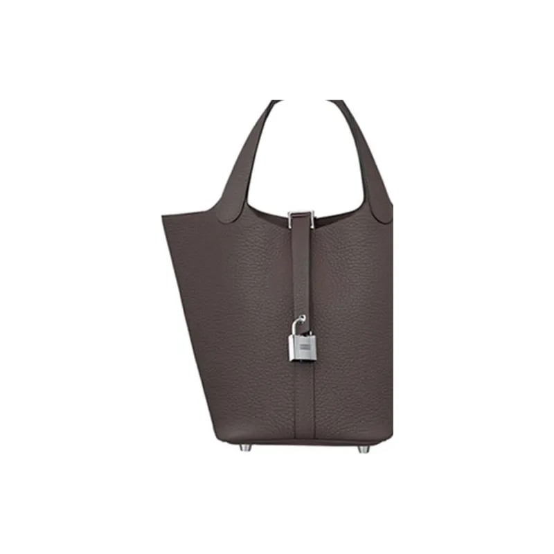 HERMES Clemence Bullock Leather Basket Bag, Bucket Bag, Handbag 18 Women's Ebony-4