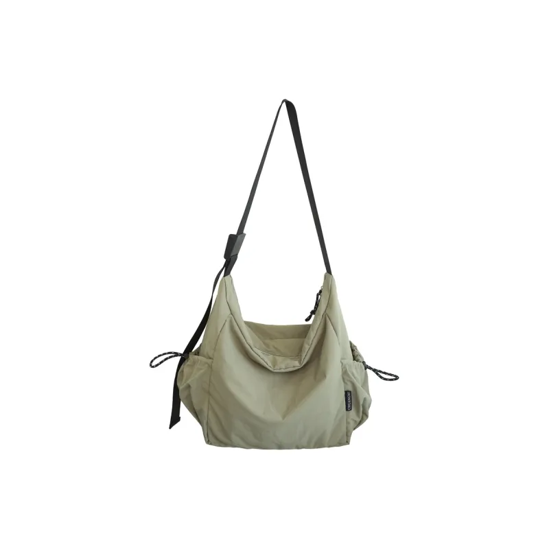 Deli Bear Nylon Fabric Crossbody Bag Shoulder Bag Large Size Unisex Black/Green/Brown/Khaki/Ecru-3