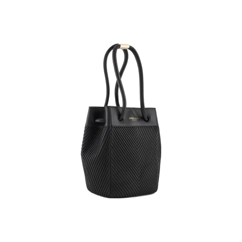 GIORGIO ARMANI Pleated Nappa Leather Bucket Bags Shoulder Bag Crossbody Bag Handbag Small Size Women's Black-1