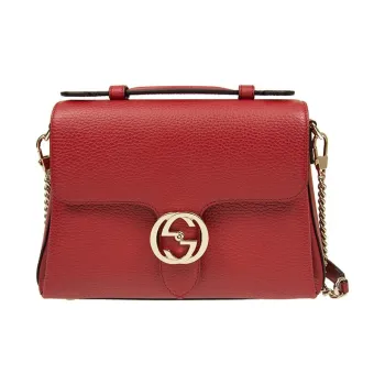 GUCCI Litchi Grain Leather Messenger Bag, Shoulder Bag Women's Red