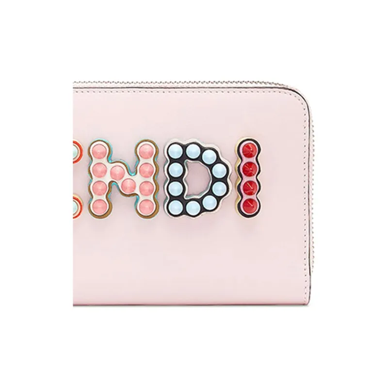 FENDI Leather Wallet Money Clip Clutch Regular Women's Pink Candy Color-4