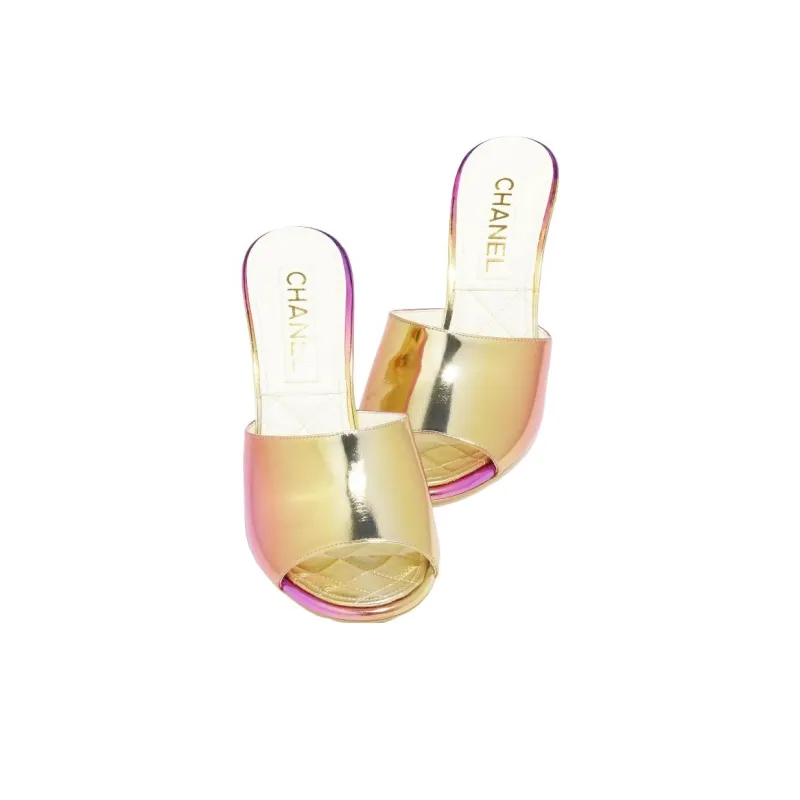 CHANEL Slip Resistant Slide Slippers 10cm Women's Purple Gold-2