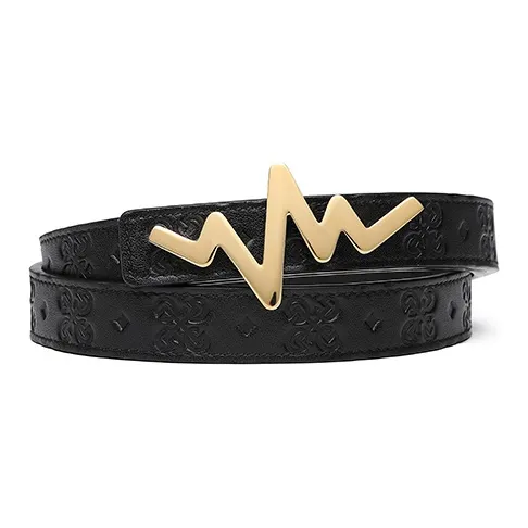 TangGuh Heartbeat Collection Print Black Leather Belts Women's Width  2cm-4