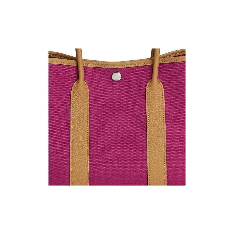 HERMES Garden Party Canvas With Negonda Calfskin Handbag Unisex Purple Rose/Cookie-3