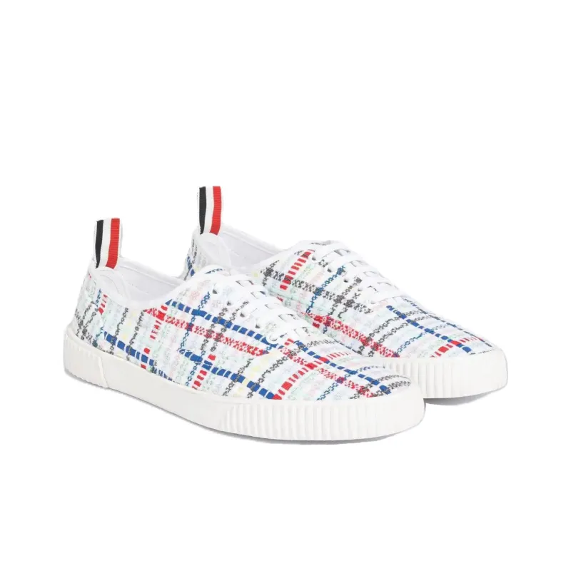 THOM BROWNE Heritage Seersucker Tulle Lace Up Sneakers-2