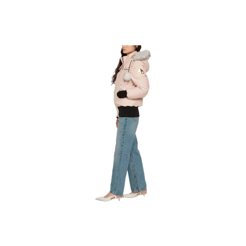 Moose Knuckles Gold Debbie Bomber Shearling Down Jacket Coat Women's Pink-2