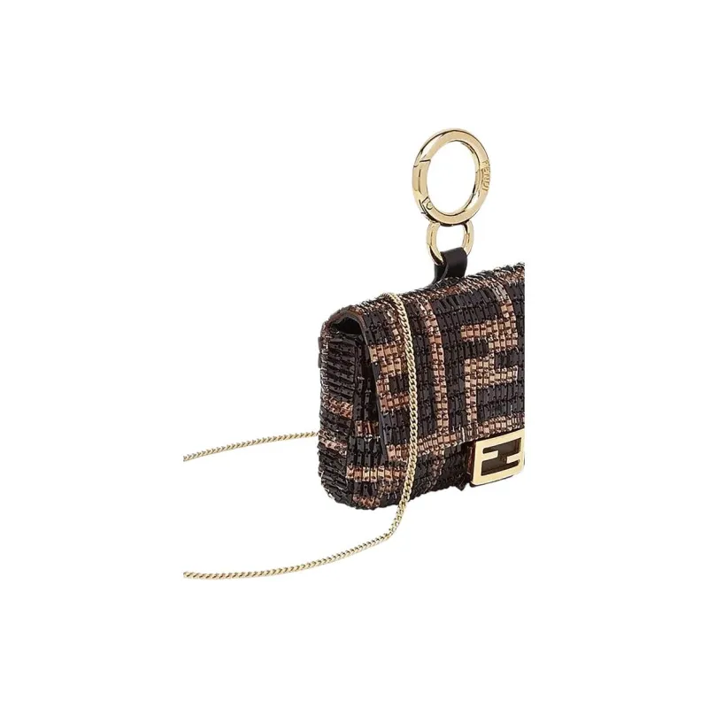 FENDI Baguette Cow Leather Coin Purse Baguette Bag Crossbody Bag Shoulder Bag Women's Brown-4