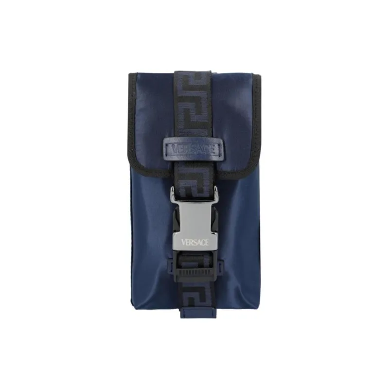 VERSACE Nylon With Calfskin One Shoulder Crossbody Cell Phone Pouch Men's Navy-0