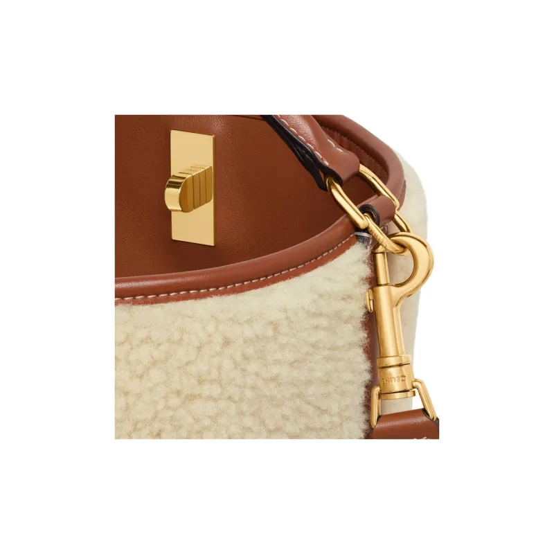 CELINE Sheepskin Bucket Bags Shoulder Bag Crossbody Bag Handbag Women's Natural Color & Brown Umber-5