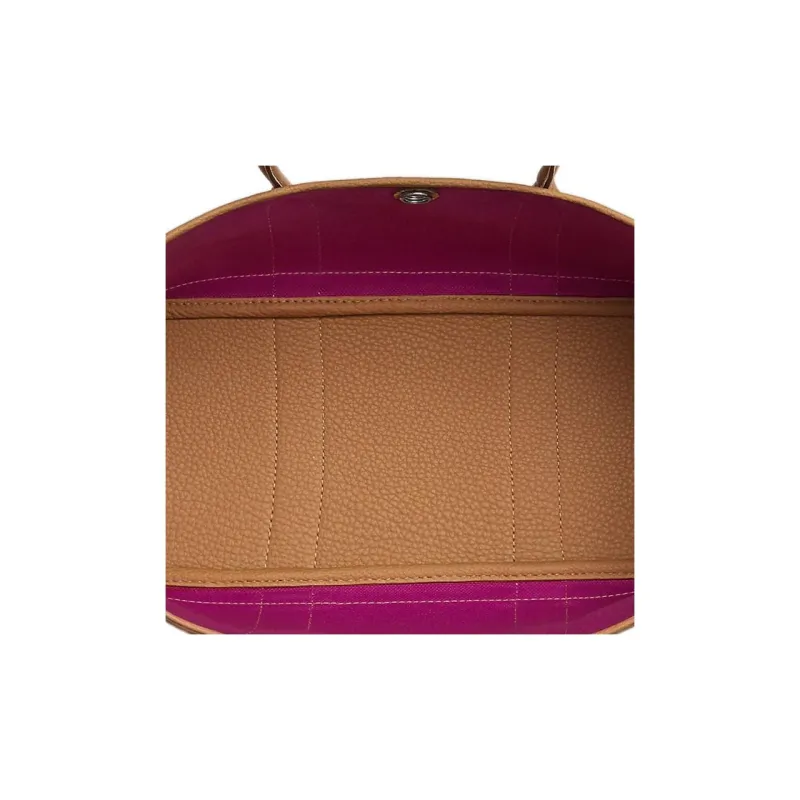 HERMES Garden Party Canvas With Negonda Calfskin Handbag Unisex Purple Rose/Cookie-4