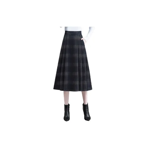 Cypress House Casual Long Skirts Women's Black Coffee Plaid