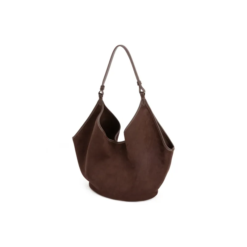 VENOF Matte Cowhide Leather Shoulder Bag Large Size Women's Sand Velvet Brown/Dense Mist Coffee-10