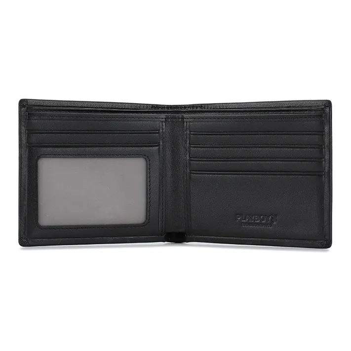 Playboy Top Grain Cow Leather Wallet Men's Black-4