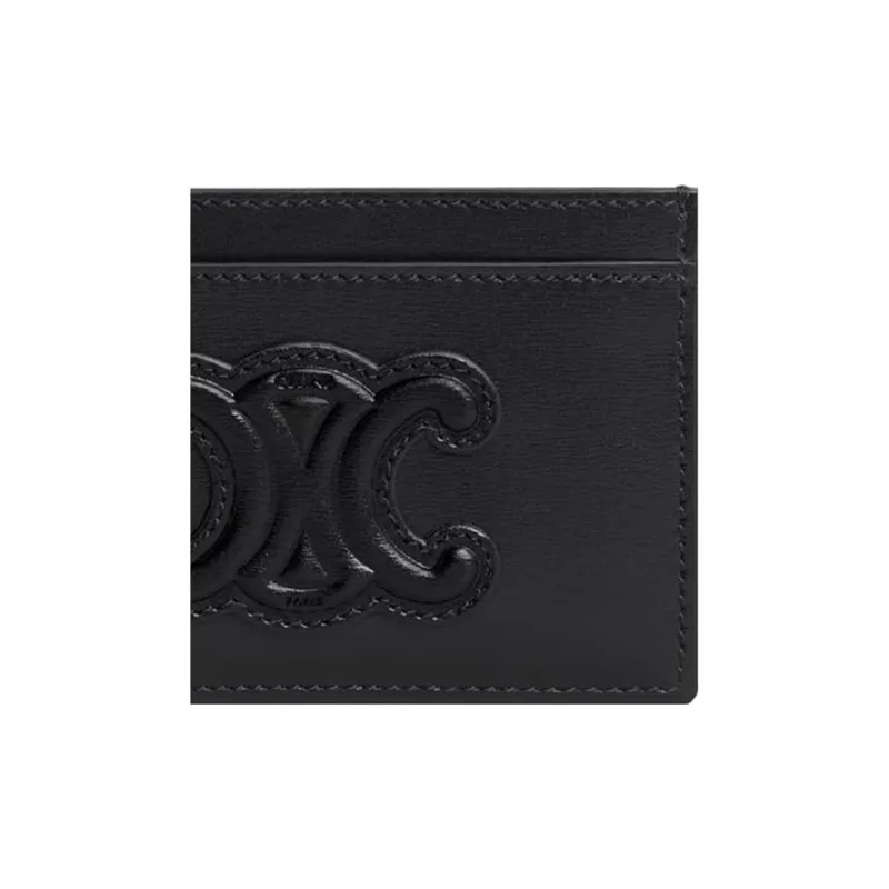 CELINE Triomphe Cow Leather Card Holder, Wallet, Card Holder Regular Unisex Black-4