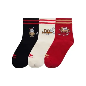 LiNing Sports Life Collection Mid Calf Socks Unisex 3 Pack Black+Beige+Red