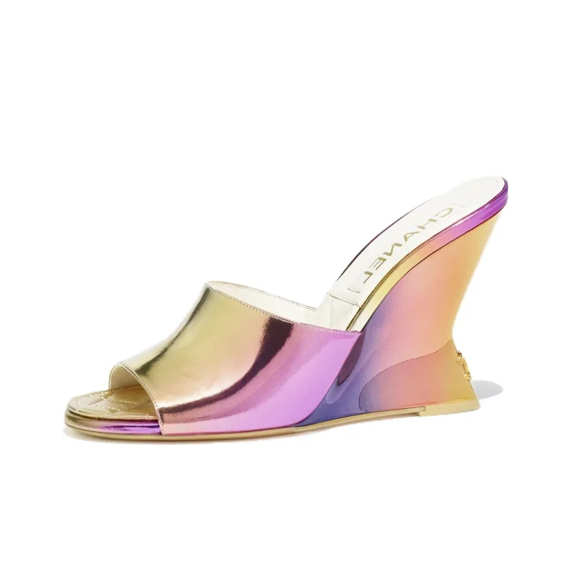 CHANEL Slip Resistant Slide Slippers 10cm Women's Purple Gold-0