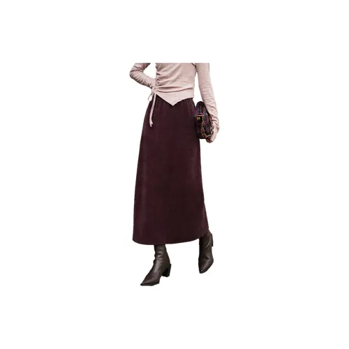 MISHOW Casual Long Skirts Women's Plum Purple Dark Reddish