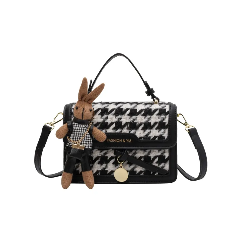 NOMK PU With Woolen Handbag, Shoulder Bag, Crossbody Bag Women's Coffee/Black-6