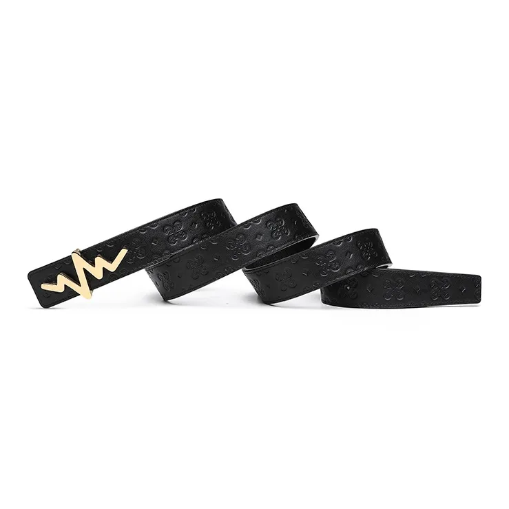 TangGuh Heartbeat Collection Print Black Gold Leather Belts Unisex Width  3cm-3