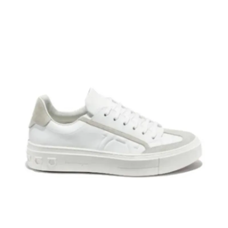 FERRAGAMO GANCINI Low Top Stylish Skateboarding Shoes Men's White-3