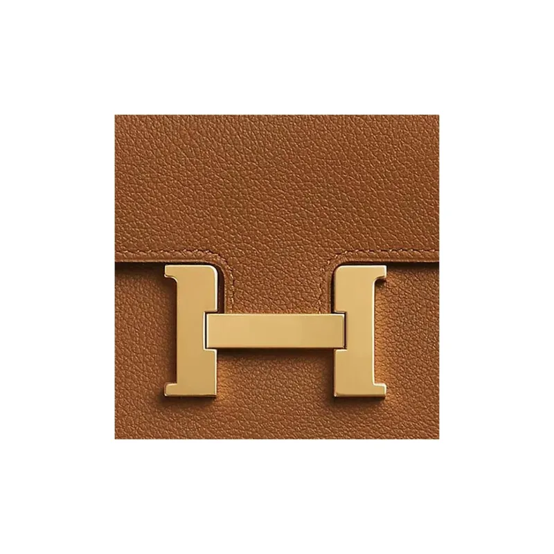 HERMES Constance Slim Evercolor Calfskin Card Holder Coin Purse Fanny Pack Women's Gold Brown/Bubble Green-3