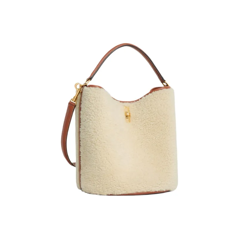 CELINE Sheepskin Bucket Bags Shoulder Bag Crossbody Bag Handbag Women's Natural Color & Brown Umber-2