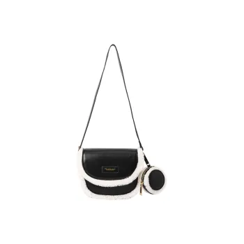 SEM/R Synthetic Leather Patchwork Fabric Saddle Bag Shoulder Bag Crossbody Bag Women's Caramel Brown Spelled Black