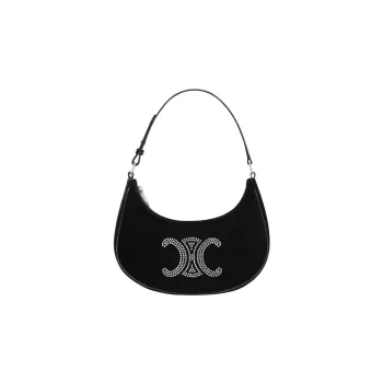 CELINE AVATriomphe Velour Cow Leather Patchwork One Shoulder Handbags Women's Black