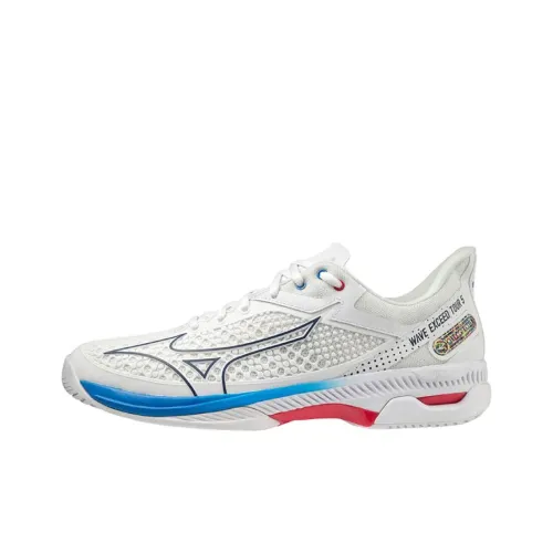 Mizuno Wave Enforce Cushioned Slip Resistant Abrasion Resistant Low Top Tennis Shoes Unisex White Red Blue