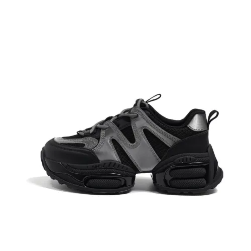 LEME Casual Sports Fashion Gauze Breathable Platform Sole Lightweight Anti-Slip Low-Top Chunky Sneakers Women's Silver