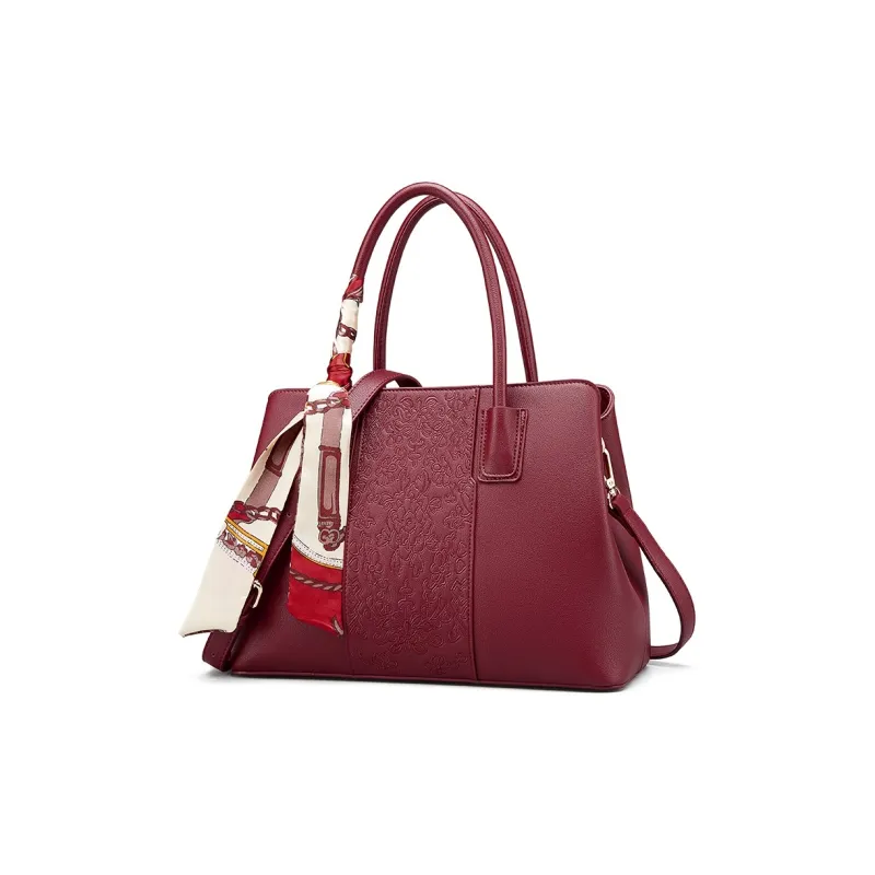 YEARCON Synthetic Leather Handbag Women's Ecru/Burgundy/Apricot-5