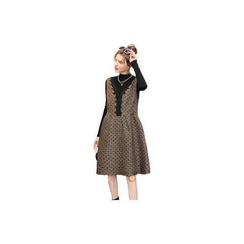 TOUCH Sleeveless Dresses Women's Coffee Ground Black Polka Dot