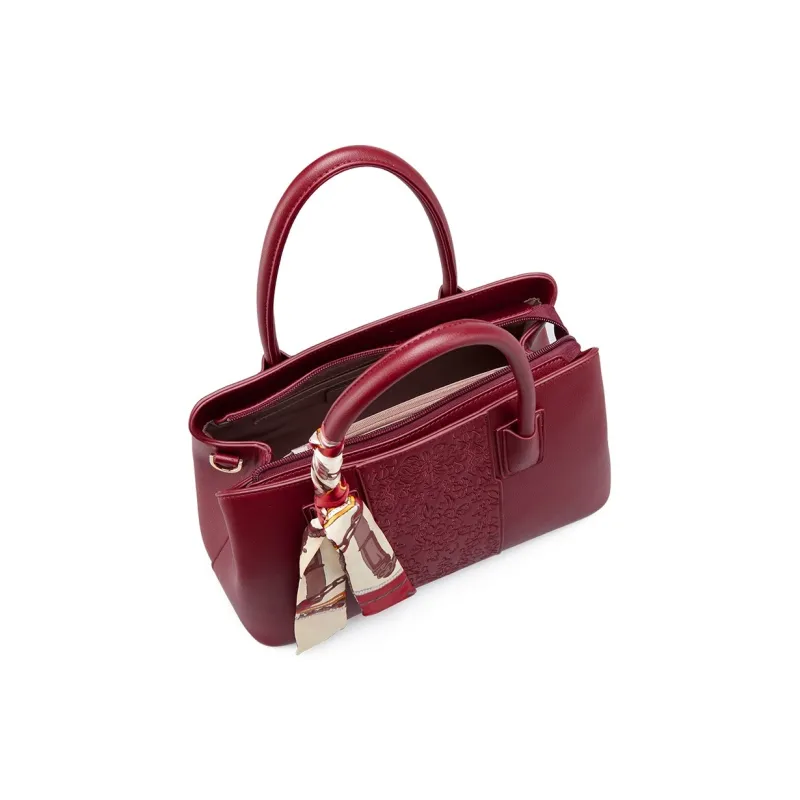 YEARCON Synthetic Leather Handbag Women's Ecru/Burgundy/Apricot-7