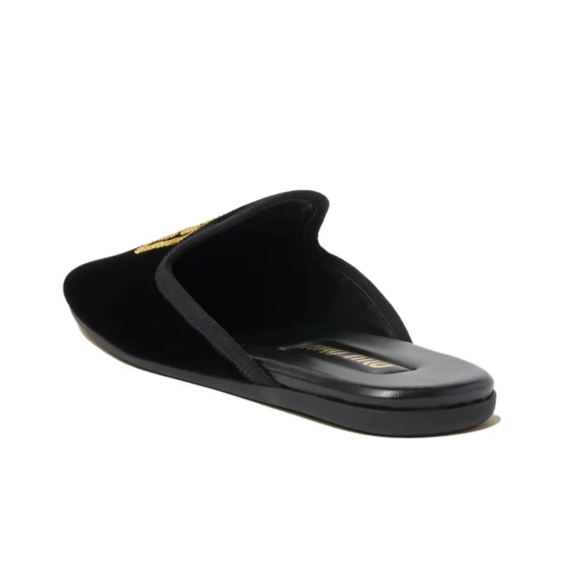 MIU MIU Logo-embroidered Velvet Slippers-3