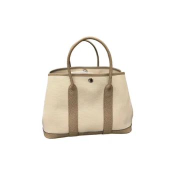 HERMES Garden Party Canvas With Leather Canvas Bag Garden Bag Handbag Unisex Concrete Gray With Marl Beige