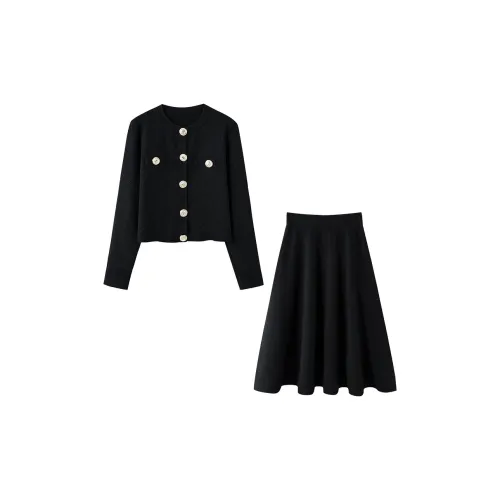 Luxury Two Piece Skirt Sets Women's Black